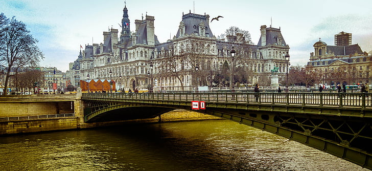 Париж, мост, Сена, река, пейзаж, дворец