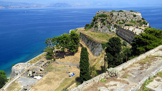 Fort, Paleo frodrio, eiland, Corfu, weergave, het platform, symbool