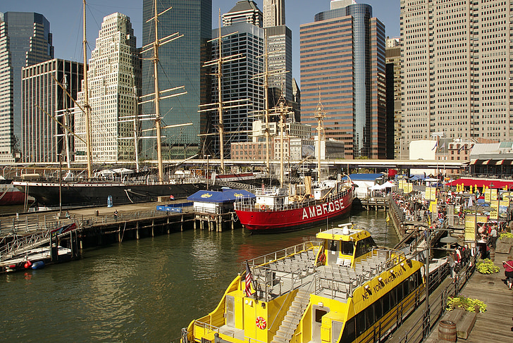 Estados Unidos, nueva york, manhattan bajo, Puerto, Pier 19, muelle, barcos de vela