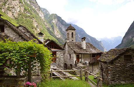 提契诺州, 瑞士, rustico, 教会, 瓦尔 bavona, foroglio, 山