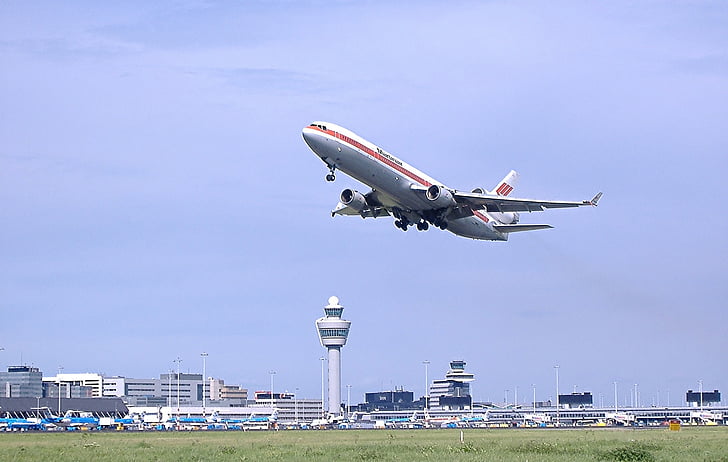 Flyer, début, décoller, Aéroport d’Amsterdam-schiphol, tour de contrôle, tour, Martinair