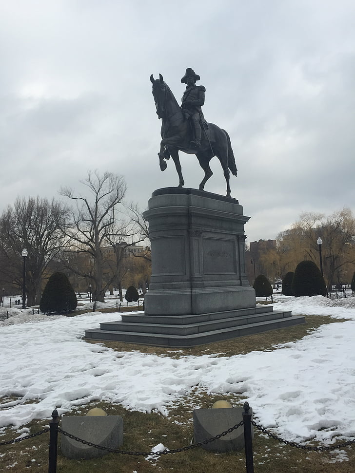 Boston, parkas, žiemą, arklys, Džordžas Vašingtonas, statula, Memorial