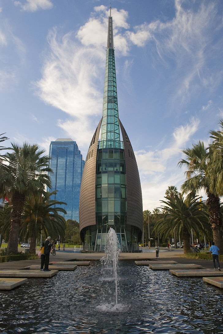 bell tower, perth, fountain, city
