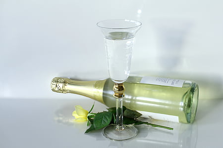 Prosecco, šťastný, Champagne, ruže, veľa šťastia, Nový rok deň, vedie prostredia