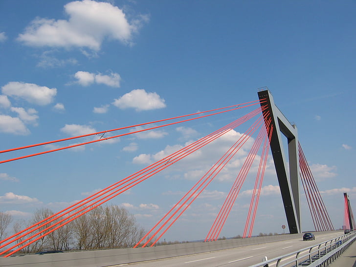 puente, carretera, A40, Aeropuerto, Puente Aeropuerto, Düsseldorf, cuerdas
