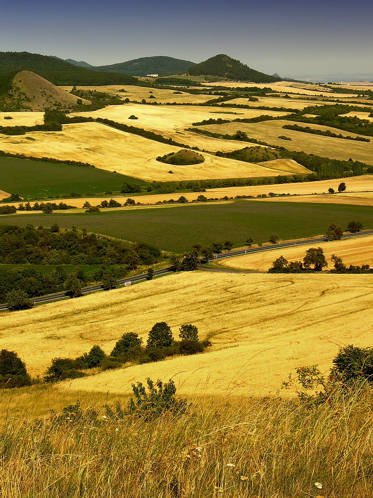 stredohorie, lúky, pole, poľnohospodárstvo, Príroda, vidieka scény, Hill