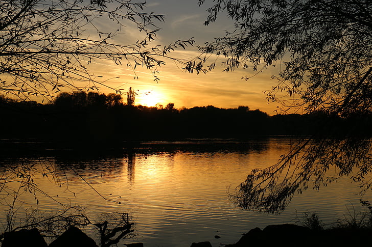 sunset, lake, abendstimmung, romance, nature, mood, evening