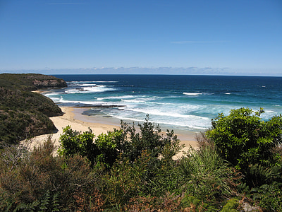oceana, plaža, grmlje, udaranje mora o obalu, valovi, ulladulla, Australija