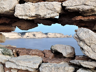 Corsica, Bonifazio, stenen muur, door te kijken, opening, Zoek