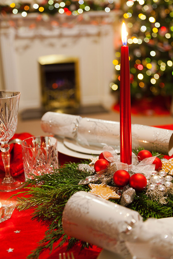 svece, svinības, Ziemassvētku galda, Ziemassvētki, dekori, apdare, svētku