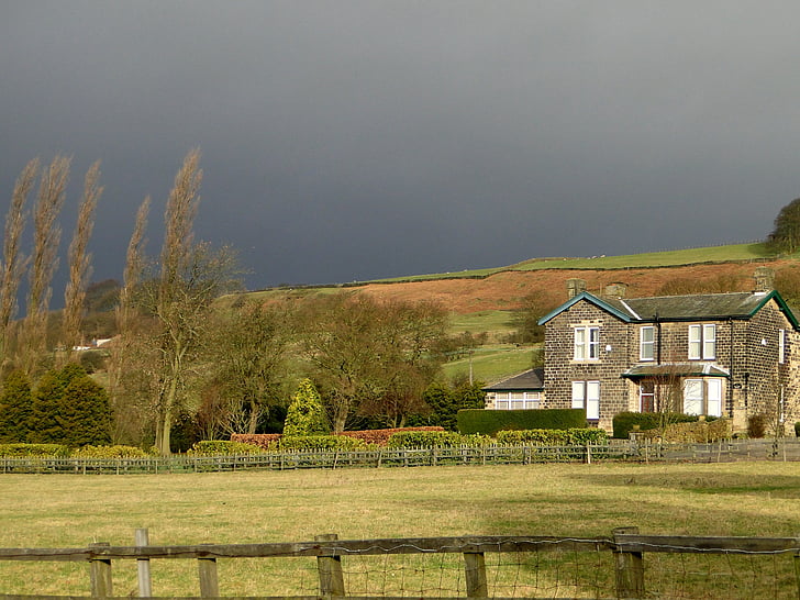 lonely house, landscape, england, yorkshire, united kingdom, nature, moor