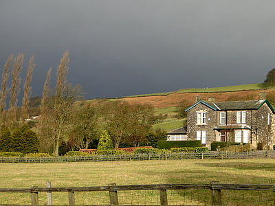 magányos ház, táj, Anglia, Yorkshire, Egyesült Királyság, természet, Moor