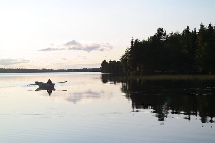 Lago, Finlandia, pesca, naturaleza, paisaje, azul, captura de