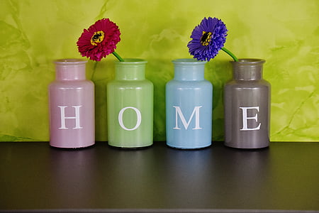 hjem, blomster, hjemme, vaser, fargerike, glass, dekorasjon