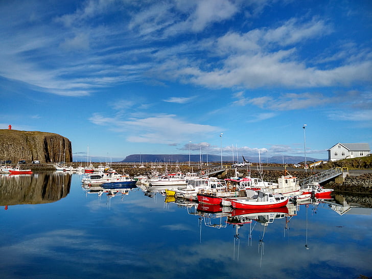 Stykkishólmur, port, barci, Islanda, Snæfellsnes, Peninsula