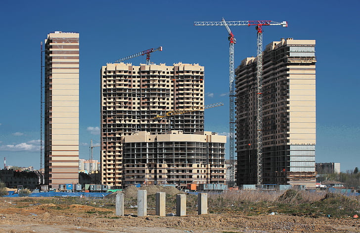 construction, house, crane, city, home construction, crane hoisting, multi-storey building