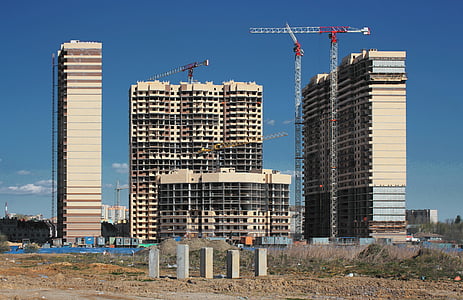 construction, maison, Crane, ville, construction de maisons, grue de levage, bâtiment multi-étages