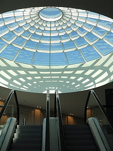 mall, shopping centre, center, glass roof, escalator, shadow, shopping