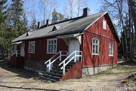 houten huis, rood, oude, hout - materiaal, landelijke scène, buitenshuis