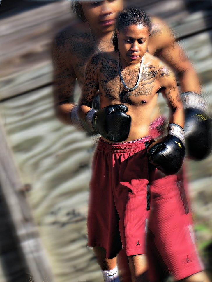 mladý, muž, boxu, rukavice, boxer, bojovník, školenia