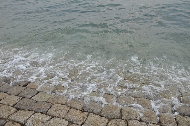 Qingdao, more, vlna, kameň, pena
