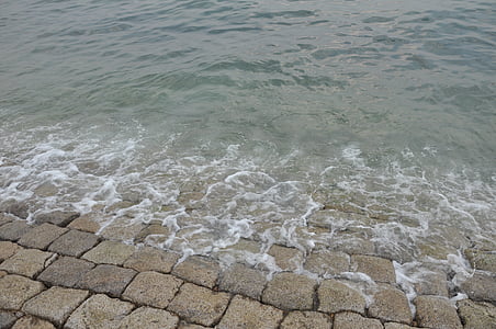 Qingdao, Mar, ona, pedra, escuma