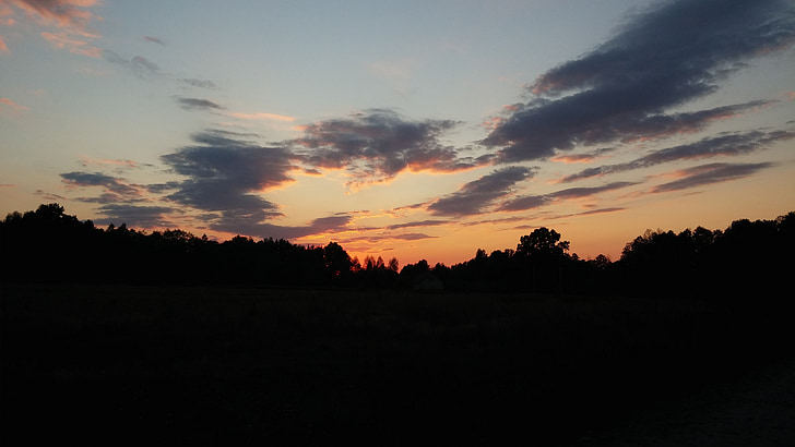 Polska, wieś, zachód słońca, spokój ducha, samotność, Natura, niebo