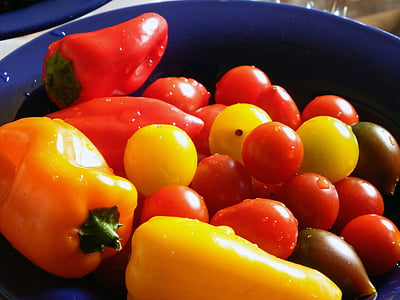 paprika, tomater, rød, grønn, fargerike, mat, rød pepper