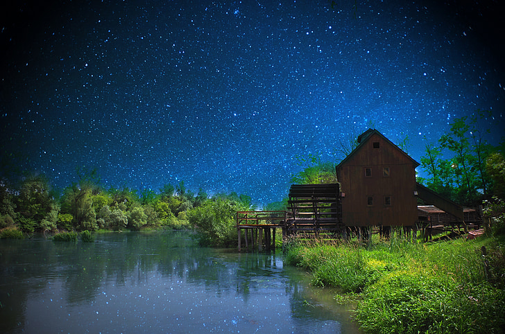 photoshop, stars, the sky, water, reflection, star - Space, night