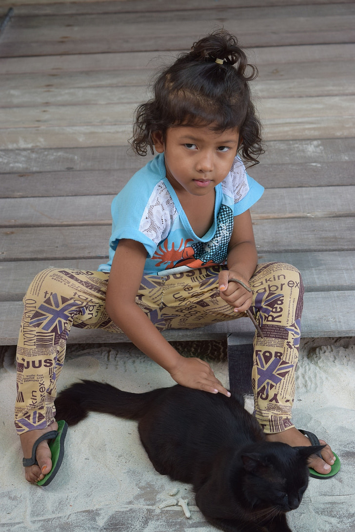 umane, fată, pisica, Thailanda