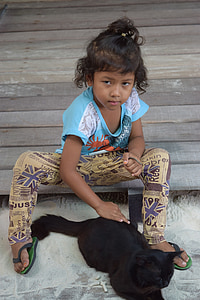 emberi, lány, macska, Thaiföld