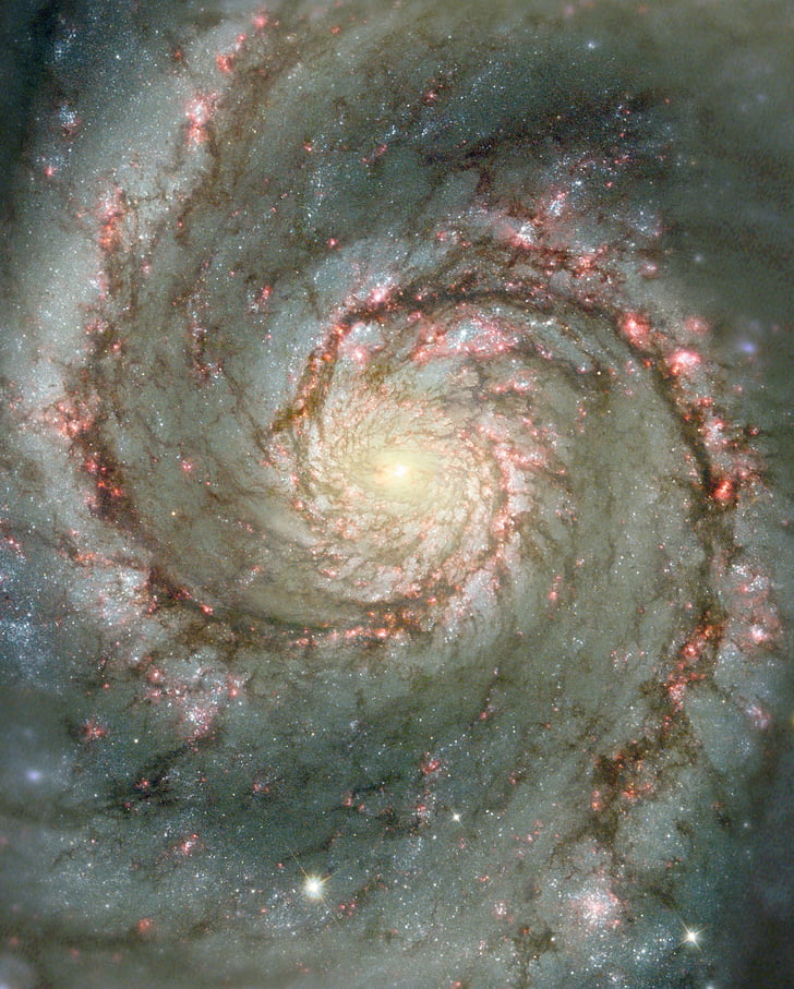 whirlpool galaxy, m51, cosmos, stars, messier 51, hubble space telescope, face-on spiral galaxy