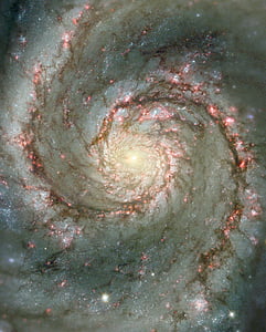 Whirlpool galaxy, M51, kosmos, stjärnor, Messier 51, Rymdteleskopet Hubble, ansikte-på spiralgalax