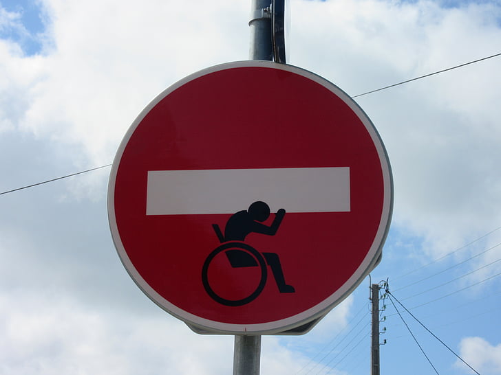 panell, logotip, senyal de trànsit, dibuix, discapacitats, no hi ha entrada, clet