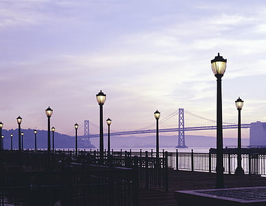 paesaggio, crepuscolo, crepuscolo, Ponte, San francisco, California, tramonto