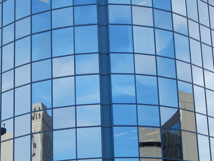 building, windows, glass, architecture, modern, reflection, blue