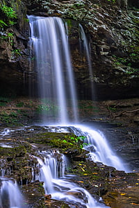 cascade, falls, green, long exposure, moss, nature, outdoors