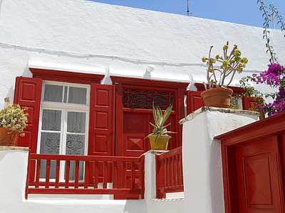 hauswand, สีแดง, สีขาว, บ้าน, สไตล์, หน้าต่าง, decoraion