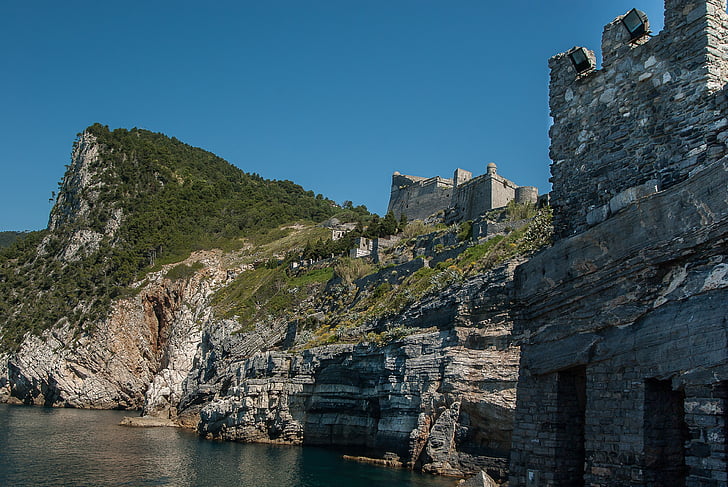 Olaszország, Portovenere, Castle, erőd, szikla, tenger, Fort