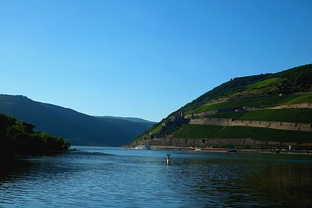 莱茵河谷, 河, 观点, 视图, 前景, 景观, 自然