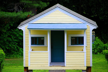 huset, hjem, liten, hytte, gul, utendørs, egenskapen