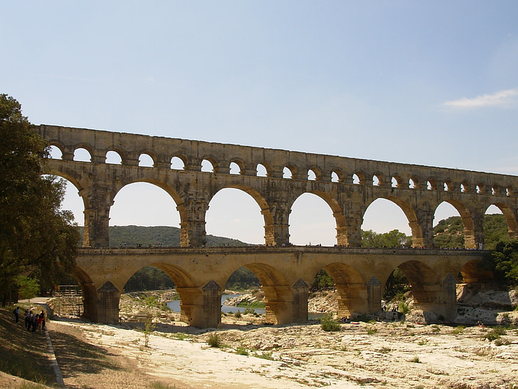 ponte, Pont du gard, Verão, Aqueduto, Roman, Provence, Vaucluse