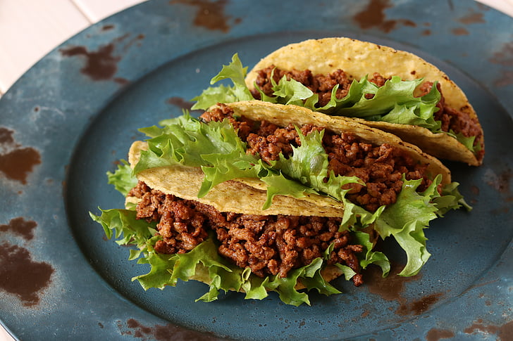 Taco, Mexikói, marhahús, élelmiszer, étkezés, növényi, ínyenc