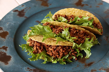 Taco, Mexické, hovädzie mäso, jedlo, jedlo, rastlinné, Gourmet