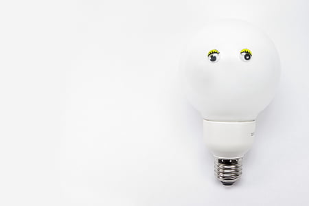 glödlampa, energiesparlampe, glödlampor, lampan, ljus, ögon, ansikte