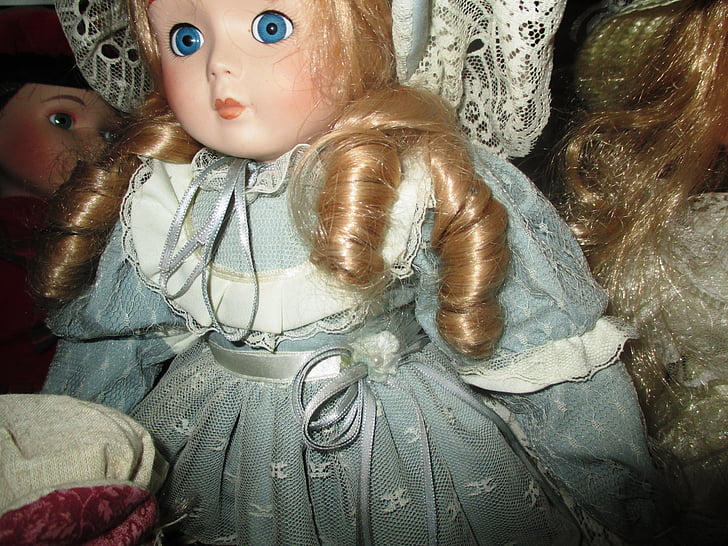 djevojka, lutka, tkanina, mamac, plavuša, oči, plava