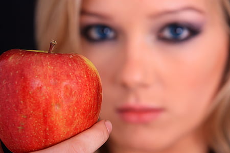 jabolko, dekle, ženska, sadje, lepota, čar, čustvo
