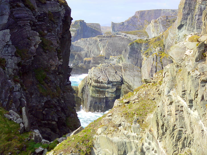skały, morze, linii brzegowej, krajobraz, Irlanda, mizen head, Acantilados