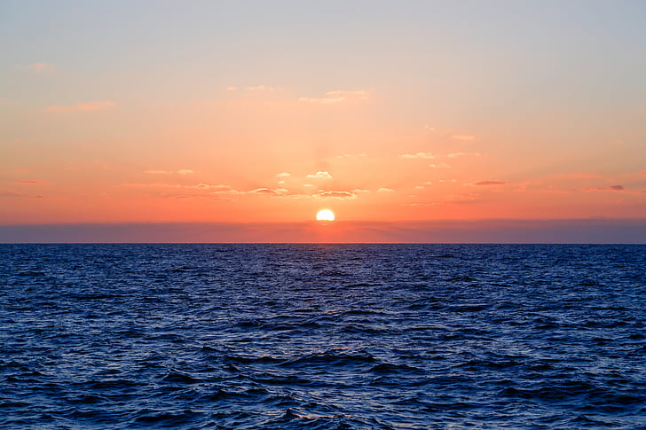 posta de sol, horitzó, capvespre, cel, paisatge, oceà, Mar