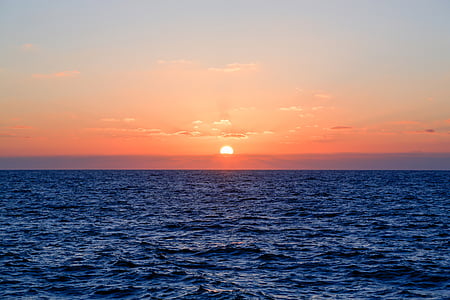 solnedgang, Horizon, skumring, himmelen, landskapet, hav, sjøen